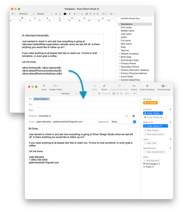 Image demonstrating use of an Email Template
