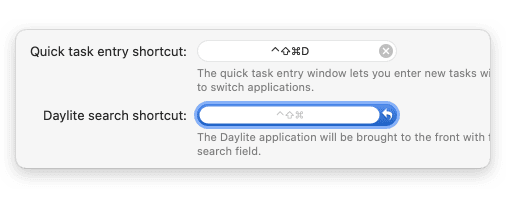 Screenshot of the Search keyboard shortcut in Daylite Preferences