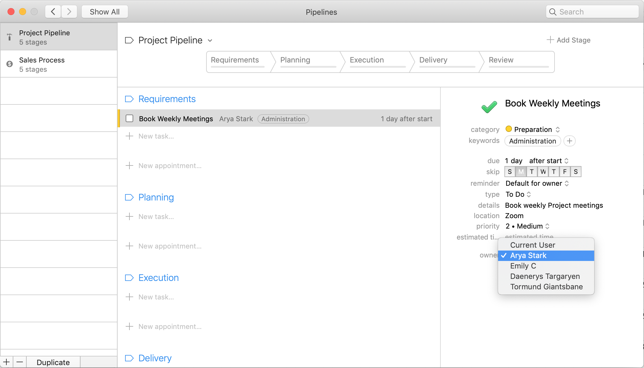 daylite mac crm project pipeline stages automate tasks