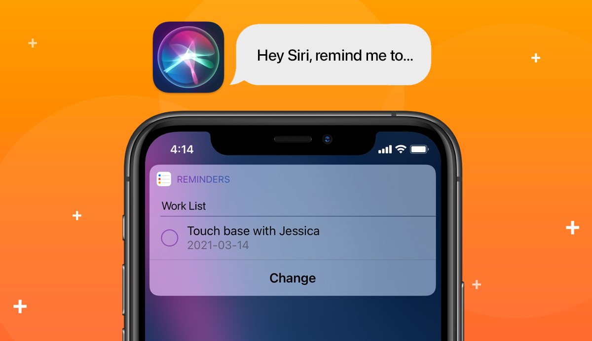 Siri with a speech bubble saying, "Hey Siri, remind me to..." above an iPhone with a reminder pop-up