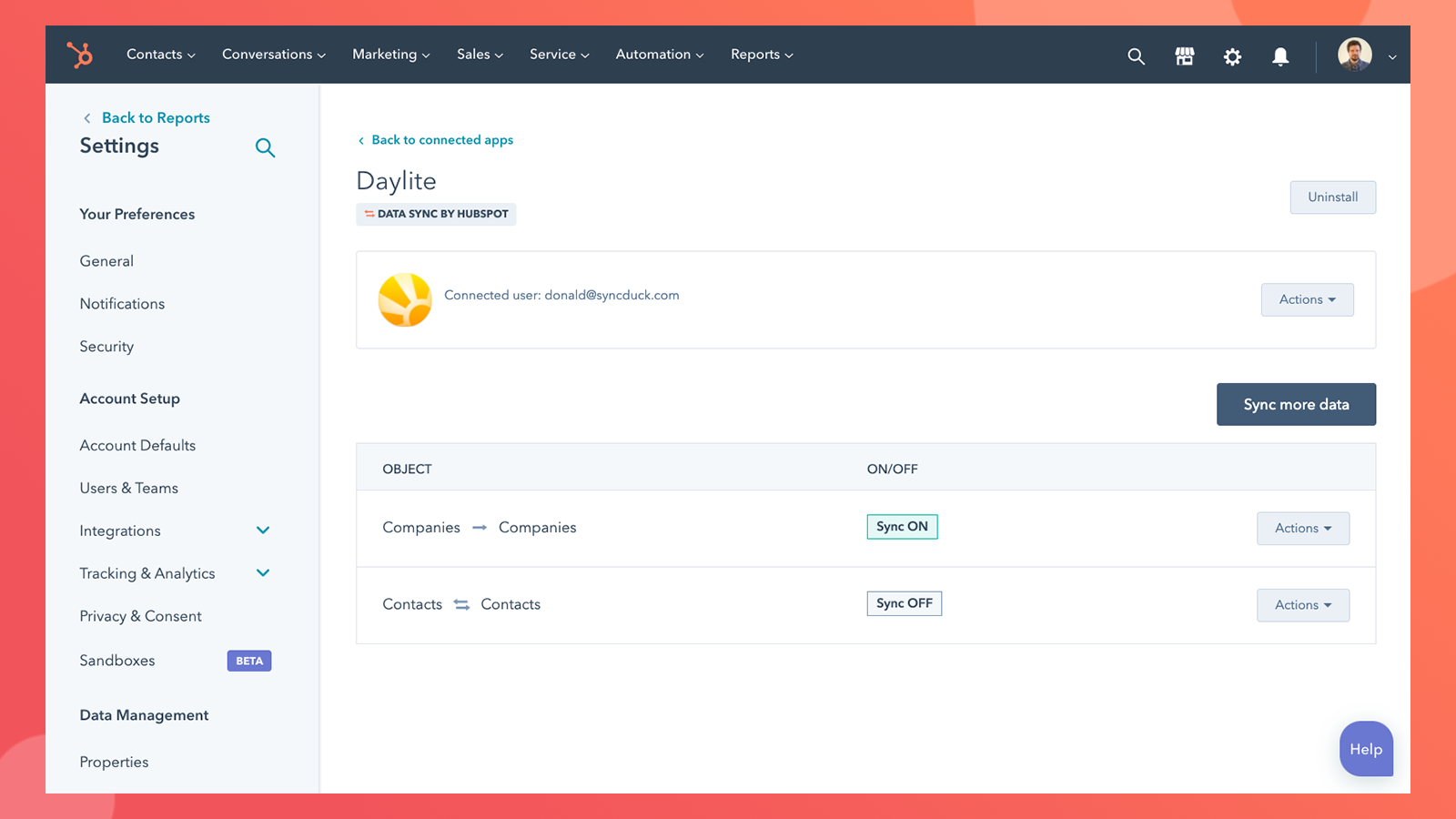 Screenshot of two-way syncing with the new Daylite and HubSpot integration.