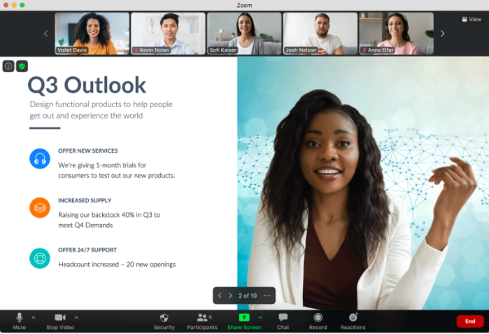 Screenshot of a Zoom video conferencing call for remote meetings