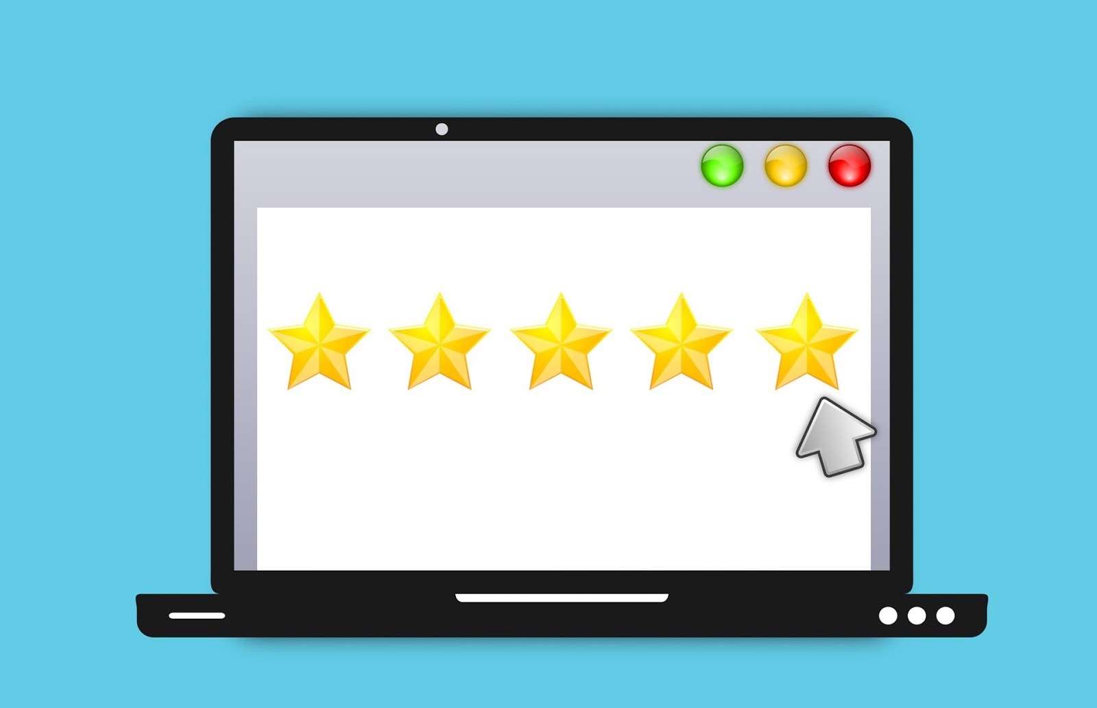 Laptop open with a five-star rating
