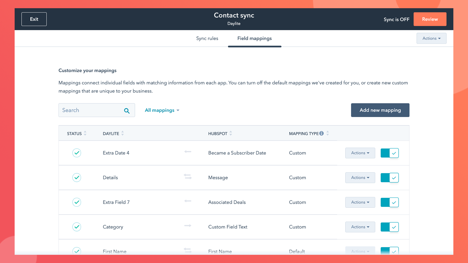 Screenshot of contact syncing with the new Daylite and HubSpot integration.