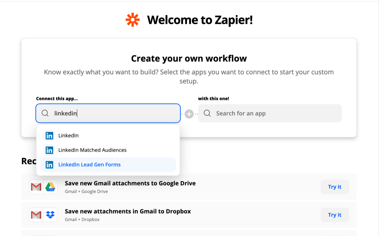 Screenshot shows Zapier's workflow creation menu.