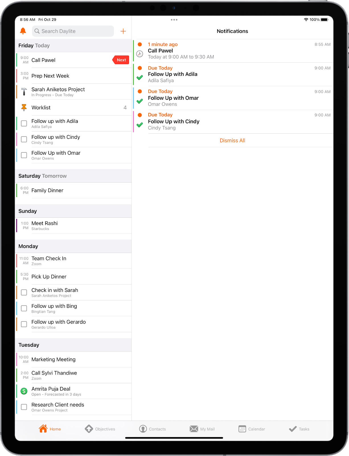 Screenshot of Daylite window shows tasks delegated to and from team members