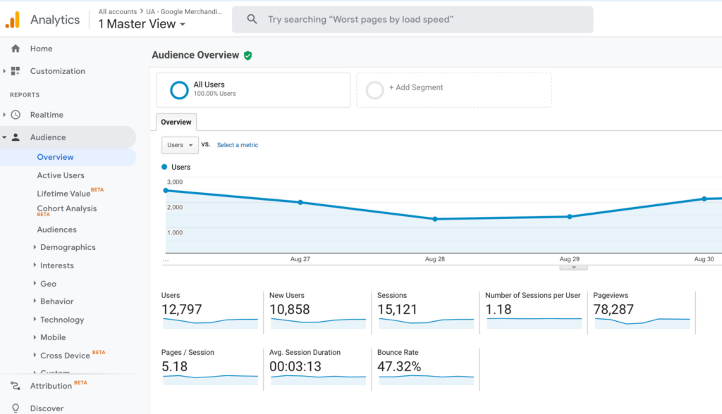 Screenshot of Google Analytics dashboard.