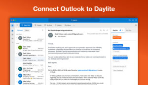 Image shows a screenshot of the Daylite Mail integration for Outlook.