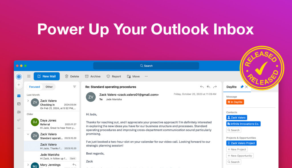 Image of screenshot of Daylite for Outlook with text that reads, "Power Up Your Outlook Inbox".