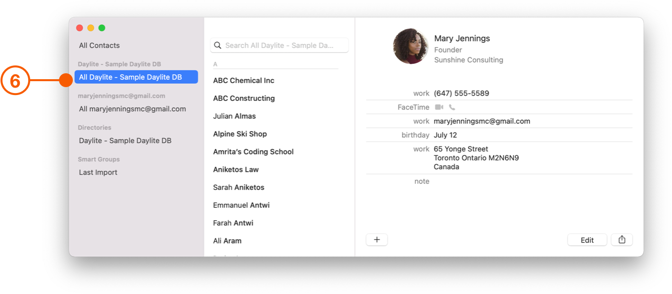 Apple Contacts app showing Daylite group